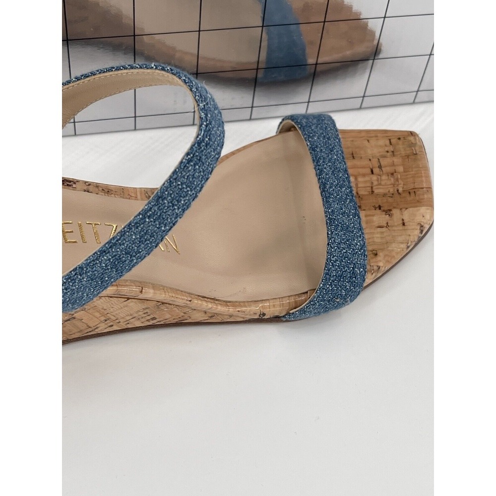 Stuart Weitzman Wedge Sandal Square Toe‎ Heel Washed Blue Women's Size 5.5 New - Picture 2 of 12